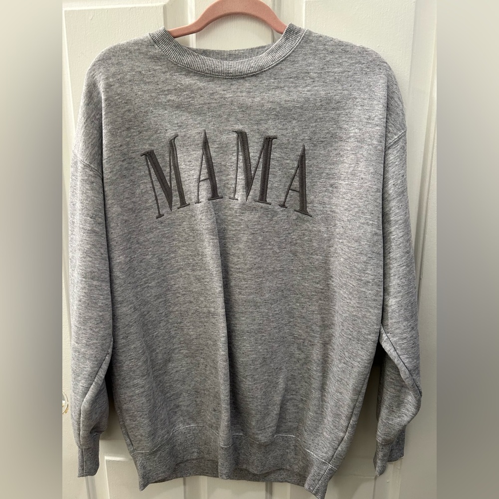Gray Size Small Oversized “Mama” Crew Neck